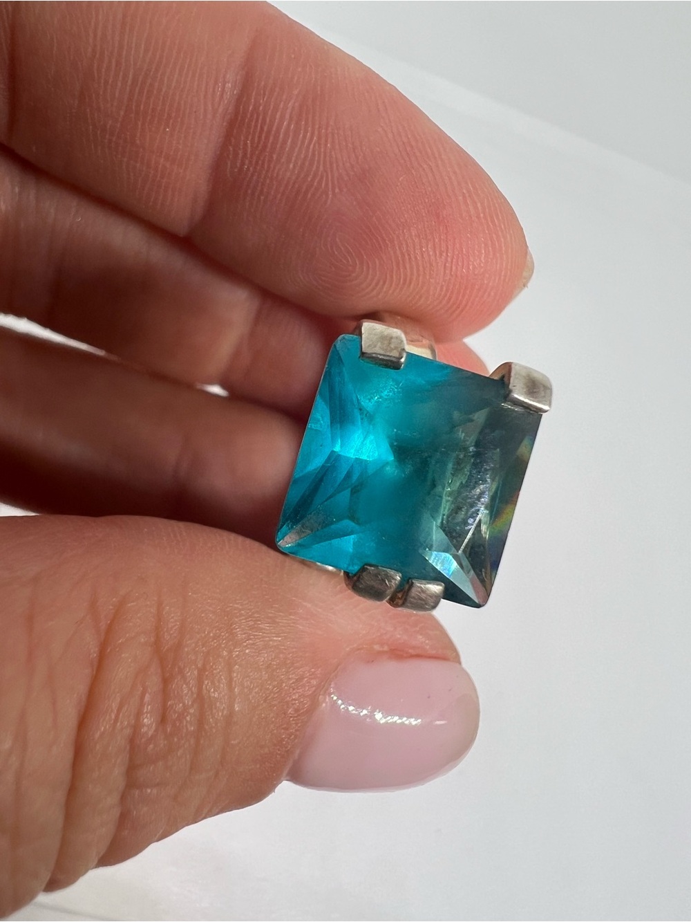 Sterling Silver Crystal Blue Solitaire Ring